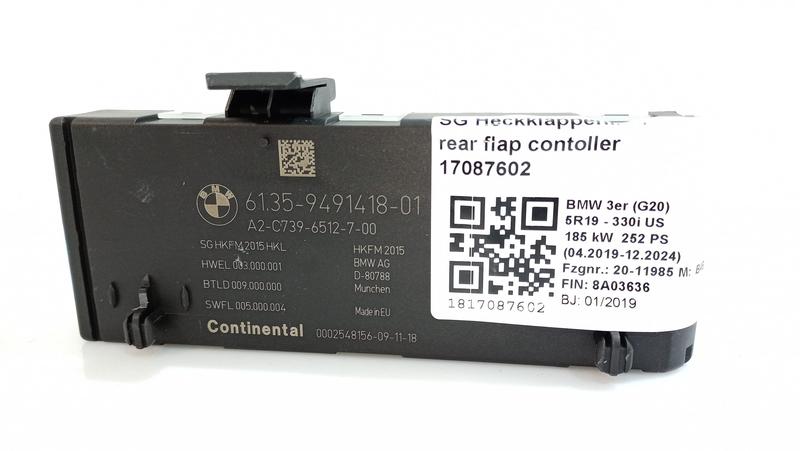 9491418 Módulo maletero BMW 3 Series G20 Saloon, 3 Series G20 Saloon LCI, 3 Series G28 Saloon, 3 Series G28 Saloon LCI, 5 Series F90 M5, 5 Series F90 M5 LCI, 5 Series G30, 5 Series G30 LCI, 5 Series G38, 5 Series G38 LCI, 7 Series G11, 7 Series G11 LCI, 7 Series G12, 7 Series G12 LCI, 8 Series F92 M8 Coupé, 8 Series G15 Coupé, X3 G01, X3 G08, X3 M F97, X4 G02, X4 M F98, X6 G06